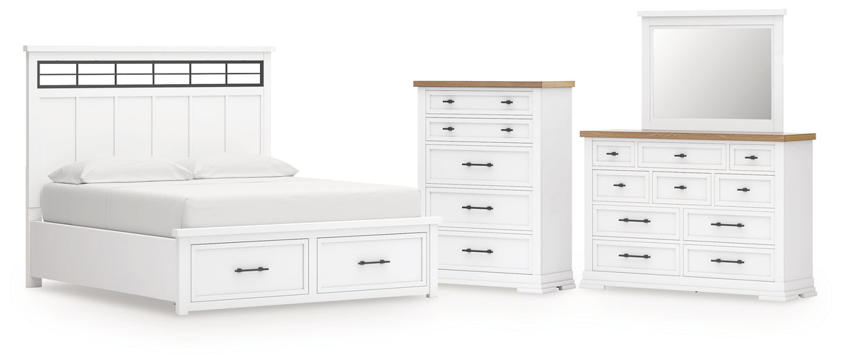 Ashbryn 6-Piece California King Panel Storage Bed with Mirrored Dresser and Chest (King/California King Storage Footboard, King/California King Panel Headboard with Roll Slats, California King Panel Rails, Dresser, Bedroom Mirror, Chest of Drawers)