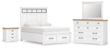 Ashbryn 6-Piece Queen Panel Storage Bed with Mirrored Dresser and Nightstand (Queen Storage Footboard, Queen Panel Headboard with Roll Slats, Queen/King Panel Rails, Dresser, Bedroom Mirror, Nightstand)
