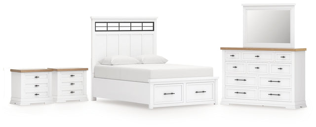 Ashbryn Queen Panel Storage Bed, Dresser, Mirror and 2 Nightstands