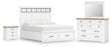 Ashbryn 6-Piece California King Panel Storage Bed with Mirrored Dresser and Nightstand (King/California King Storage Footboard, King/California King Panel Headboard with Roll Slats, California King Panel Rails, Dresser, Bedroom Mirror, Nightstand)