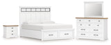 Ashbryn 6-Piece California King Panel Storage Bed with Mirrored Dresser and Nightstand (King/California King Storage Footboard, King/California King Panel Headboard with Roll Slats, California King Panel Rails, Dresser, Bedroom Mirror, Nightstand)