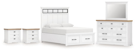 Ashbryn 7-Piece King Panel Storage Bed with Mirrored Dresser and 2 Nightstands (King/California King Storage Footboard, King/California King Panel Headboard with Roll Slats, Queen/King Panel Rails, Dresser, Bedroom Mirror, Nightstand, Nightstand)