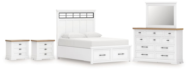Ashbryn 7-Piece King Panel Storage Bed with Mirrored Dresser and 2 Nightstands (King/California King Storage Footboard, King/California King Panel Headboard with Roll Slats, Queen/King Panel Rails, Dresser, Bedroom Mirror, Nightstand, Nightstand)