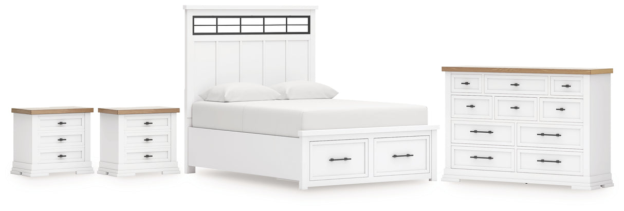 Ashbryn 6-Piece Queen Panel Storage Bed with Dresser and 2 Nightstands (Queen Storage Footboard, Queen Panel Headboard with Roll Slats, Queen/King Panel Rails, Dresser, Nightstand, Nightstand)