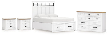 Ashbryn 6-Piece Queen Panel Storage Bed with Dresser and 2 Nightstands (Queen Storage Footboard, Queen Panel Headboard with Roll Slats, Queen/King Panel Rails, Dresser, Nightstand, Nightstand)