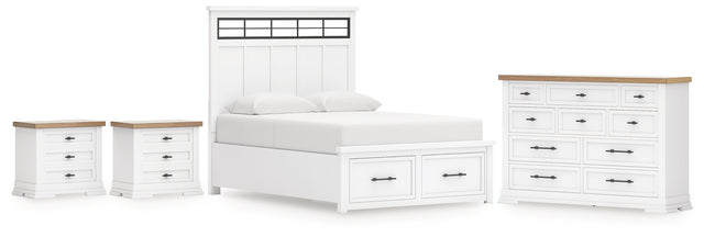 Ashbryn 6-Piece Queen Panel Storage Bed with Dresser and 2 Nightstands (Queen Storage Footboard, Queen Panel Headboard with Roll Slats, Queen/King Panel Rails, Dresser, Nightstand, Nightstand)