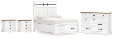 Ashbryn 6-Piece King Panel Storage Bed with Dresser and 2 Nightstands (King/California King Storage Footboard, King/California King Panel Headboard with Roll Slats, Queen/King Panel Rails, Dresser, Nightstand, Nightstand)