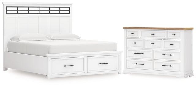 Ashbryn 4-Piece California King Panel Storage Bed with Dresser (King/California King Storage Footboard, King/California King Panel Headboard with Roll Slats, California King Panel Rails, Dresser)