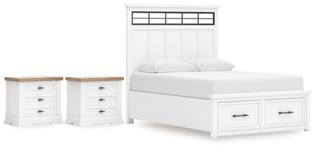 Ashbryn 5-Piece Queen Panel Storage Bed with 2 Nightstands (Queen Storage Footboard, Queen Panel Headboard with Roll Slats, Queen/King Panel Rails, Nightstand, Nightstand)