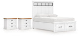 Ashbryn 5-Piece King Panel Storage Bed with 2 Nightstands (King/California King Storage Footboard, King/California King Panel Headboard with Roll Slats, Queen/King Panel Rails, Nightstand, Nightstand)