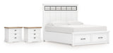 Ashbryn 5-Piece California King Panel Storage Bed with 2 Nightstands (King/California King Storage Footboard, King/California King Panel Headboard with Roll Slats, California King Panel Rails, Nightstand, Nightstand)