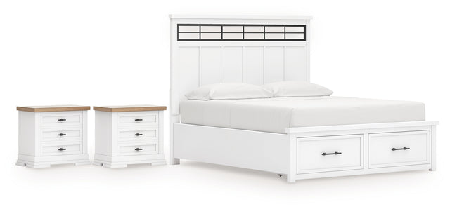 Ashbryn 5-Piece California King Panel Storage Bed with 2 Nightstands (King/California King Storage Footboard, King/California King Panel Headboard with Roll Slats, California King Panel Rails, Nightstand, Nightstand)