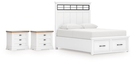 Ashbryn 5-Piece King Panel Storage Bed with 2 Nightstands (King/California King Storage Footboard, King/California King Panel Headboard with Roll Slats, Queen/King Panel Rails, Nightstand, Nightstand)