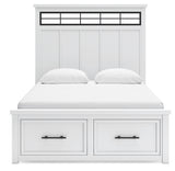 Ashbryn 6-Piece Queen Panel Storage Bed with Mirrored Dresser and Chest (Queen Storage Footboard, Queen Panel Headboard with Roll Slats, Queen/King Panel Rails, Dresser, Bedroom Mirror, Chest of Drawers)