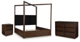 Dilenno 5-Piece California King Canopy Bed with Dresser and Nightstand (California King Canopy, King/California King Upholstered Poster Headboard/Footboard/Slats, California King Poster Rails/Posts, Dresser, Nightstand)