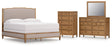 Sharlance 5-Piece California King Upholstered Panel Bed with Mirrored Dresser and Chest (King/California King Upholstered Panel Headboard, California King Upholstered Panel Footboard/Rails/Slats, Dresser, Bedroom Mirror, Chest of Drawers)
