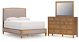 Sharlance 4-Piece Queen Upholstered Panel Bed with Mirrored Dresser (Queen Upholstered Panel Footboard/Rails/Slats, Queen Upholstered Panel Headboard, Dresser, Bedroom Mirror)