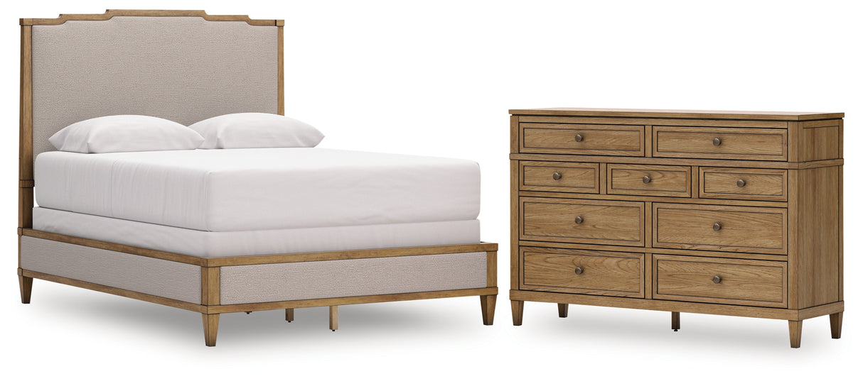 Sharlance 3-Piece Queen Upholstered Panel Bed with Dresser (Queen Upholstered Panel Footboard/Rails/Slats, Queen Upholstered Panel Headboard, Dresser)