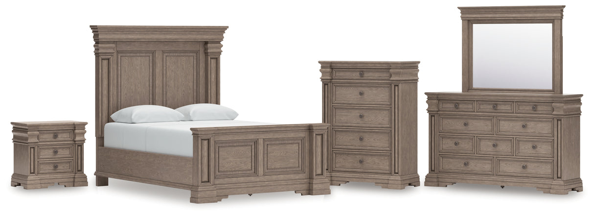 Blairhurst 7-Piece Queen Panel Bed with Mirrored Dresser, Chest and Nightstand (Queen Panel Footboard with Slats, Queen Panel Headboard, Queen/King Panel Rails, Dresser, Bedroom Mirror, Chest of Drawers, Nightstand)