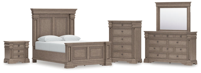Blairhurst 7-Piece Queen Panel Bed with Mirrored Dresser, Chest and Nightstand (Queen Panel Footboard with Slats, Queen Panel Headboard, Queen/King Panel Rails, Dresser, Bedroom Mirror, Chest of Drawers, Nightstand)