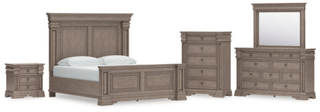 Blairhurst 7-Piece King Panel Bed with Mirrored Dresser, Chest and Nightstand (King/California King Panel Footboard with Slats, King/California King Panel Headboard, Queen/King Panel Rails, Dresser, Bedroom Mirror, Chest of Drawers, Nightstand)