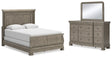 Lexorne 4-Piece Queen Sleigh Bed with Mirrored Dresser (Queen Sleigh Footboard with Rails, Queen Panel Headboard, Dresser, Bedroom Mirror)