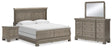 Lexorne 5-Piece California King Sleigh Bed with Mirrored Dresser and Nightstand (King/California King Panel Headboard, California King Sleigh Footboard with Rails, Dresser, Bedroom Mirror, Nightstand)