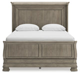 Lexorne 4-Piece Queen Sleigh Bed with Mirrored Dresser (Queen Sleigh Footboard with Rails, Queen Panel Headboard, Dresser, Bedroom Mirror)
