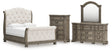 Ardenfield 6-Piece Queen Upholstered Sleigh Bed with Mirrored Dresser and Chest (Queen Upholstered Sleigh Footboard/Slats, Queen Upholstered Sleigh Headboard, Queen/King Sleigh Rails, Dresser, Bedroom Mirror, Chest of Drawers)