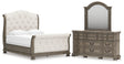Ardenfield 5-Piece Queen Upholstered Sleigh Bed with Mirrored Dresser (Queen Upholstered Sleigh Footboard/Slats, Queen Upholstered Sleigh Headboard, Queen/King Sleigh Rails, Dresser, Bedroom Mirror)