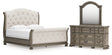 Ardenfield 5-Piece California King Upholstered Sleigh Bed with Mirrored Dresser (King/California King Upholstered Sleigh Footboard/Slats, King/California King Upholstered Sleigh Headboard, California King Sleigh Rails, Dresser, Bedroom Mirror)