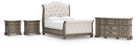 Ardenfield 6-Piece Queen Upholstered Sleigh Bed with Dresser and 2 Nightstands (Queen Upholstered Sleigh Footboard/Slats, Queen Upholstered Sleigh Headboard, Queen/King Sleigh Rails, Dresser, Nightstand, Nightstand)