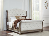 Ardenfield 5-Piece Queen Upholstered Sleigh Bed with Mirrored Dresser (Queen Upholstered Sleigh Footboard/Slats, Queen Upholstered Sleigh Headboard, Queen/King Sleigh Rails, Dresser, Bedroom Mirror)