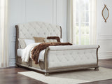 Ardenfield 6-Piece King Upholstered Sleigh Bed with Mirrored Dresser and Nightstand (King/California King Upholstered Sleigh Footboard/Slats, King/California King Upholstered Sleigh Headboard, Queen/King Sleigh Rails, Dresser, Bedroom Mirror, Nightstand)