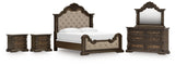 Maylee King Upholstered Bed, Dresser, Mirror and 2 Nightstands