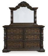 Maylee King Upholstered Bed, Dresser, Mirror, Chest and 2 Nightstands