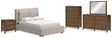 Cabalynn 6-Piece Queen Upholstered Bed with Mirrored Dresser, Chest and Nightstand (Queen Upholstered Footboard with Rails, Queen Upholstered Headboard, Dresser, Bedroom Mirror, Chest of Drawers, Nightstand)
