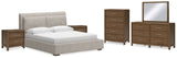 Cabalynn 7-Piece King Upholstered Bed with Mirrored Dresser, Chest and 2 Nightstands (King Upholstered Footboard with Rails, King/California King Upholstered Headboard, Dresser, Bedroom Mirror, Chest of Drawers, Nightstand, Nightstand)