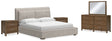 Cabalynn 6-Piece King Upholstered Bed with Mirrored Dresser and 2 Nightstands (King Upholstered Footboard with Rails, King/California King Upholstered Headboard, Dresser, Bedroom Mirror, Nightstand, Nightstand)