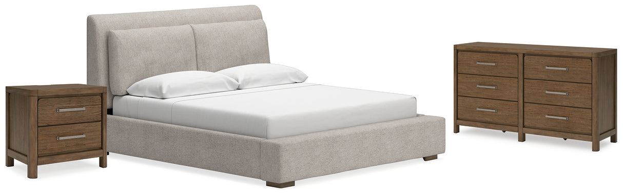 Cabalynn 4-Piece King Panel Bed with Dresser and Nightstand (King Upholstered Footboard with Rails, King/California King Upholstered Headboard, Dresser, Nightstand)
