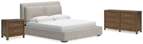 Cabalynn 4-Piece King Panel Bed with Dresser and Nightstand (King Upholstered Footboard with Rails, King/California King Upholstered Headboard, Dresser, Nightstand)