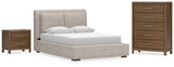 Cabalynn 4-Piece Queen Upholstered Bed with Chest and Nightstand (Queen Upholstered Footboard with Rails, Queen Upholstered Headboard, Chest of Drawers, Nightstand)
