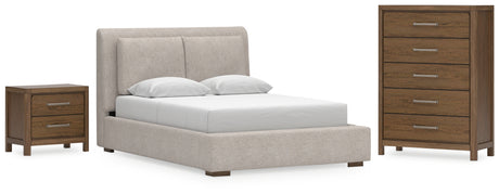 Cabalynn 4-Piece Queen Upholstered Bed with Chest and Nightstand (Queen Upholstered Footboard with Rails, Queen Upholstered Headboard, Chest of Drawers, Nightstand)