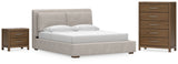 Cabalynn 4-Piece California King Upholstered Bed with Chest and Nightstand (King/California King Upholstered Headboard, California King Upholstered Footboard with Rails, Chest of Drawers, Nightstand)