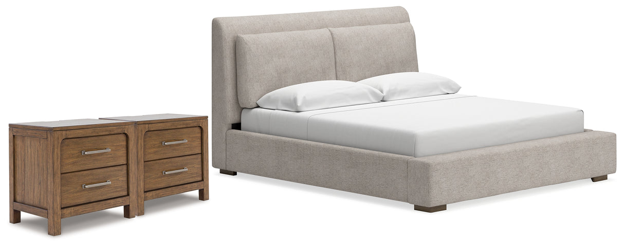 Cabalynn King Upholstered Bed and 2 Nightstands
