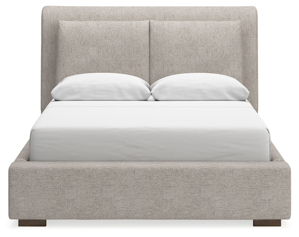 Cabalynn 4-Piece Queen Upholstered Bed with Mirrored Dresser (Queen Upholstered Footboard with Rails, Queen Upholstered Headboard, Dresser, Bedroom Mirror)