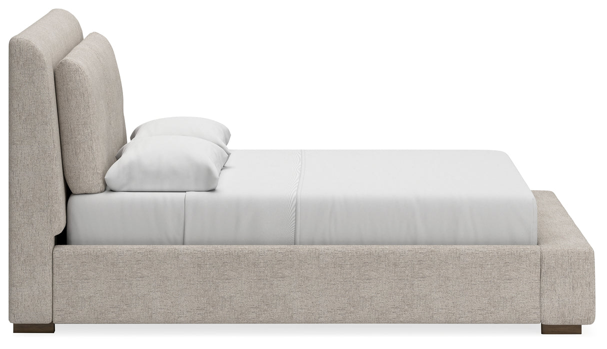 Cabalynn 6-Piece Queen Upholstered Bed with Mirrored Dresser and 2 Nightstands (Queen Upholstered Footboard with Rails, Queen Upholstered Headboard, Dresser, Bedroom Mirror, Nightstand, Nightstand)