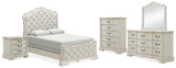 Arlendyne 7-Piece Queen Upholstered Bed with Mirrored Dresser, Chest and Nightstand (Queen Upholstered Panel footboard with Slats, Queen Upholstered Panel Headboard, Queen/King Panel Rails, Dresser, Bedroom Mirror, Chest of Drawers, Nightstand)