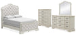 Arlendyne 6-Piece Queen Upholstered Bed with Mirrored Dresser and Chest (Queen Upholstered Panel footboard with Slats, Queen Upholstered Panel Headboard, Queen/King Panel Rails, Dresser, Bedroom Mirror, Chest of Drawers)