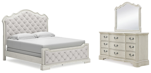 Arlendyne 5-Piece California King Upholstered Bed with Mirrored Dresser (King/California King Upholstered Panel Footboard with Slats, King/California King Upholstered Panel Headboard, California King Panel Rails, Dresser, Bedroom Mirror)